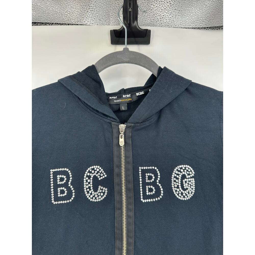 Y2K BCBGmaxazria Women’s L Full Zip Hoodie Jacket Blinds Rhinestone Black - Picture 3 of 13